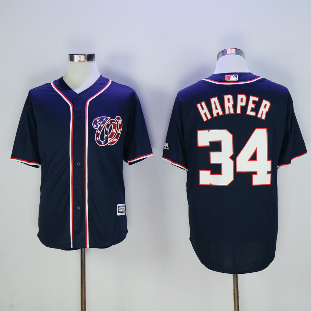 Men Washington Nationals 34 Harper Blue MLB Jerseys